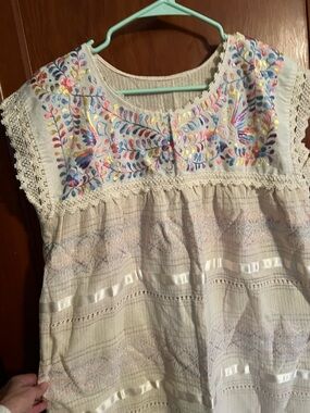 Vintage Ivory Embroidered Cotton dress